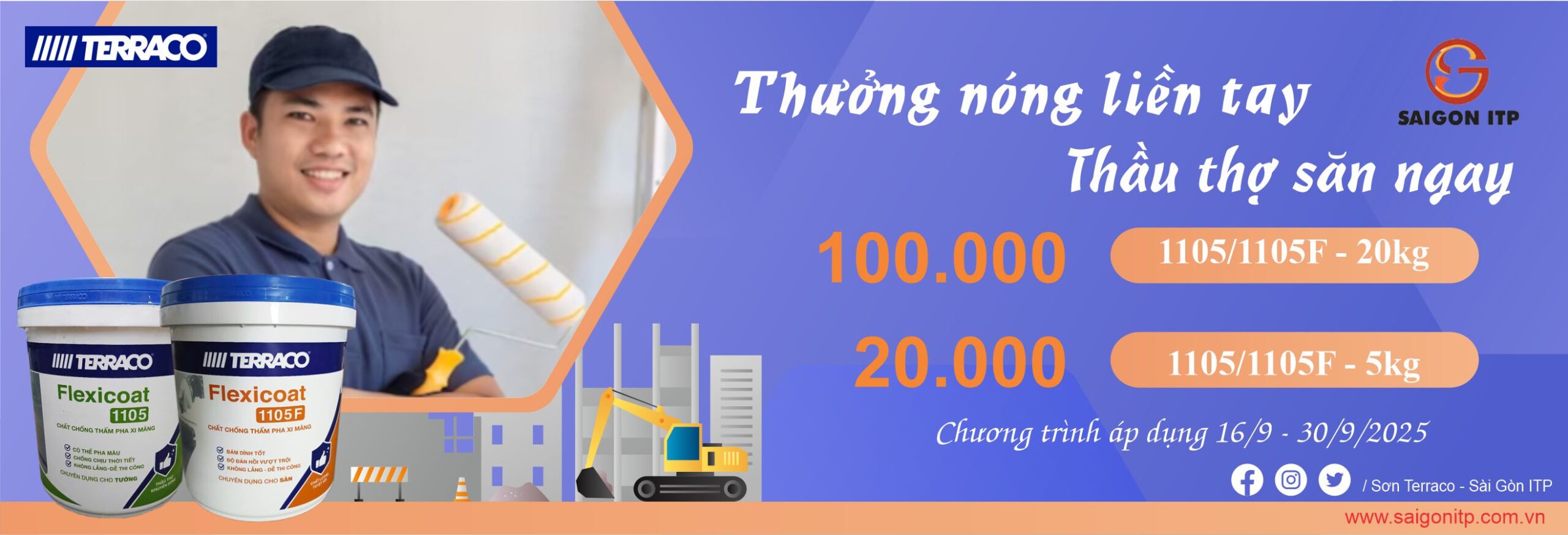 Khuyến mãi khi mua chống thấm Terraco Flexicoat 1105 - tặng ngay thẻ cào hấp dẫn